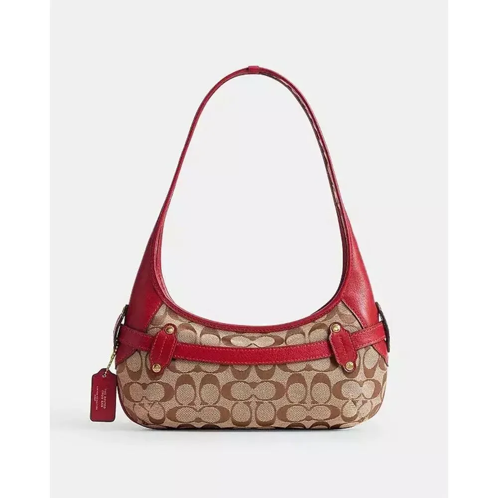 NWT Coach Belted Ergo Shoulder Bag 26 In Signature Jacquard poppy CEV10